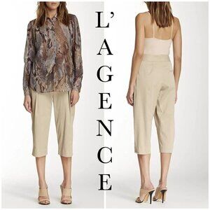 Lagence Khaki Tan Stretch Pleated Front Capri Cropped School Boy Pants